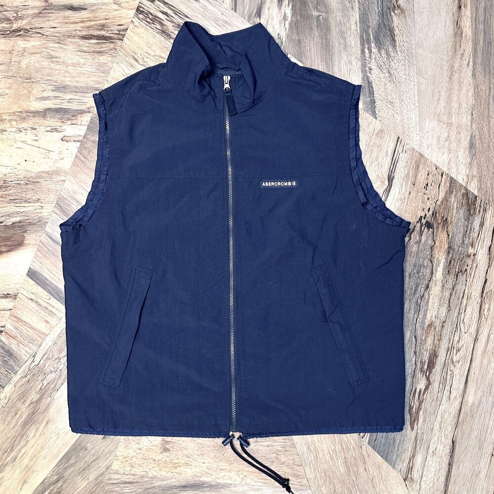 Abercrombie & Fitch Y2K Nylon Windbreaker Vest Navy Blue Men's XL